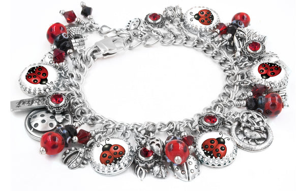 Ladybug Bracelet - Ladybug Charm - Ladybug Pendant - Ladybug Jewelry -  Silver Ladybug Bangle - Ladybird Bracelet - Ladybird Bangle Charm