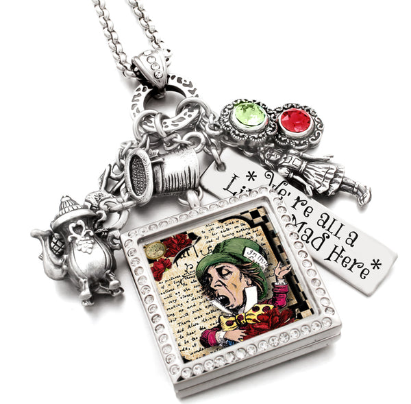 Mad Hatter Locket + Stainless Steel + Necklaces + 28 Inches + Women's + Necklaces