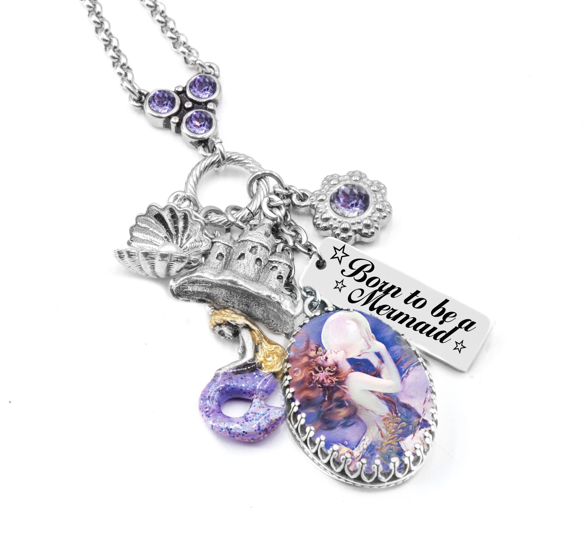 silver little mermaid charm necklace 