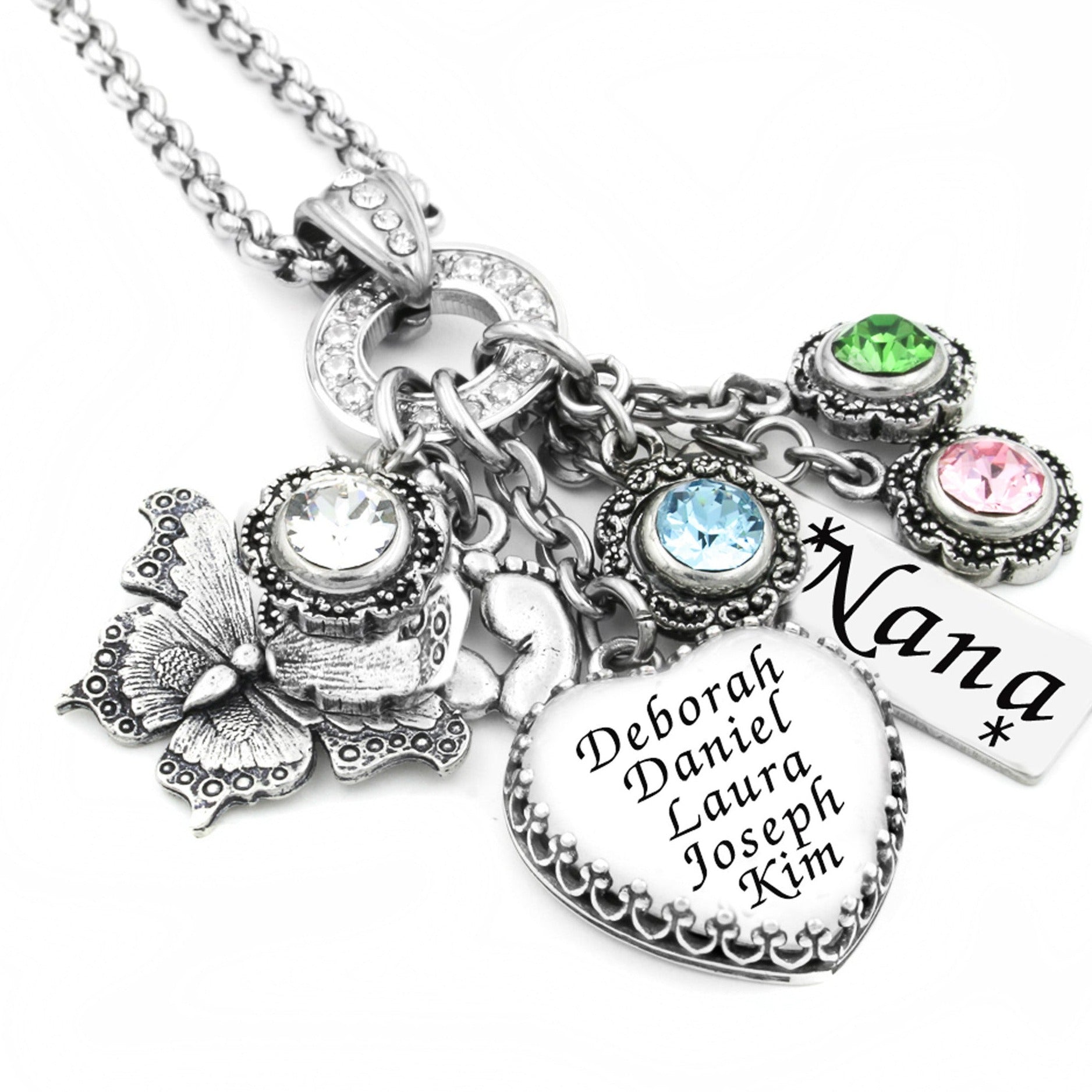 Heart Birthstone Necklace with Children's Name