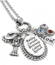 closeup of personalized necklace for mom with children's names
