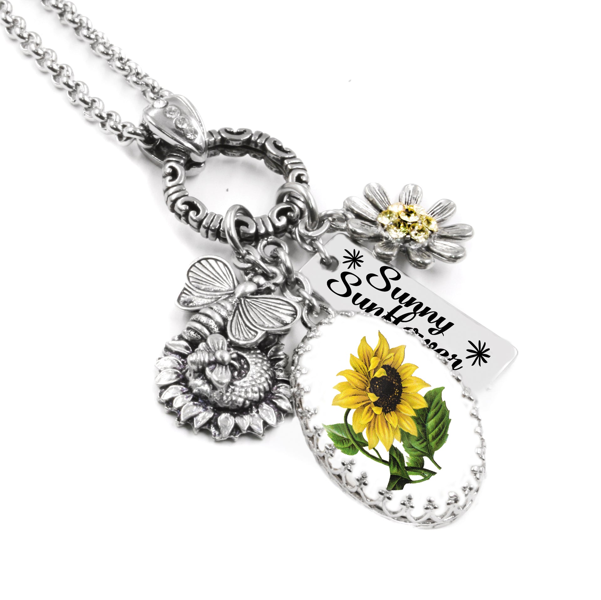 sunflower necklace with crystals