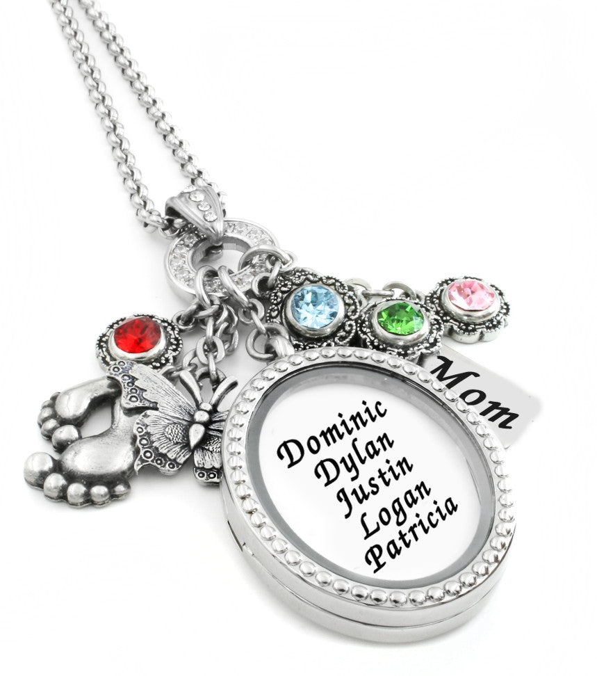 Mother's Oval Locket Necklace with Birthstones