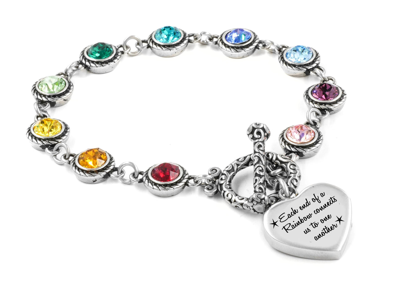 Engraved Rainbow Heart Bracelet