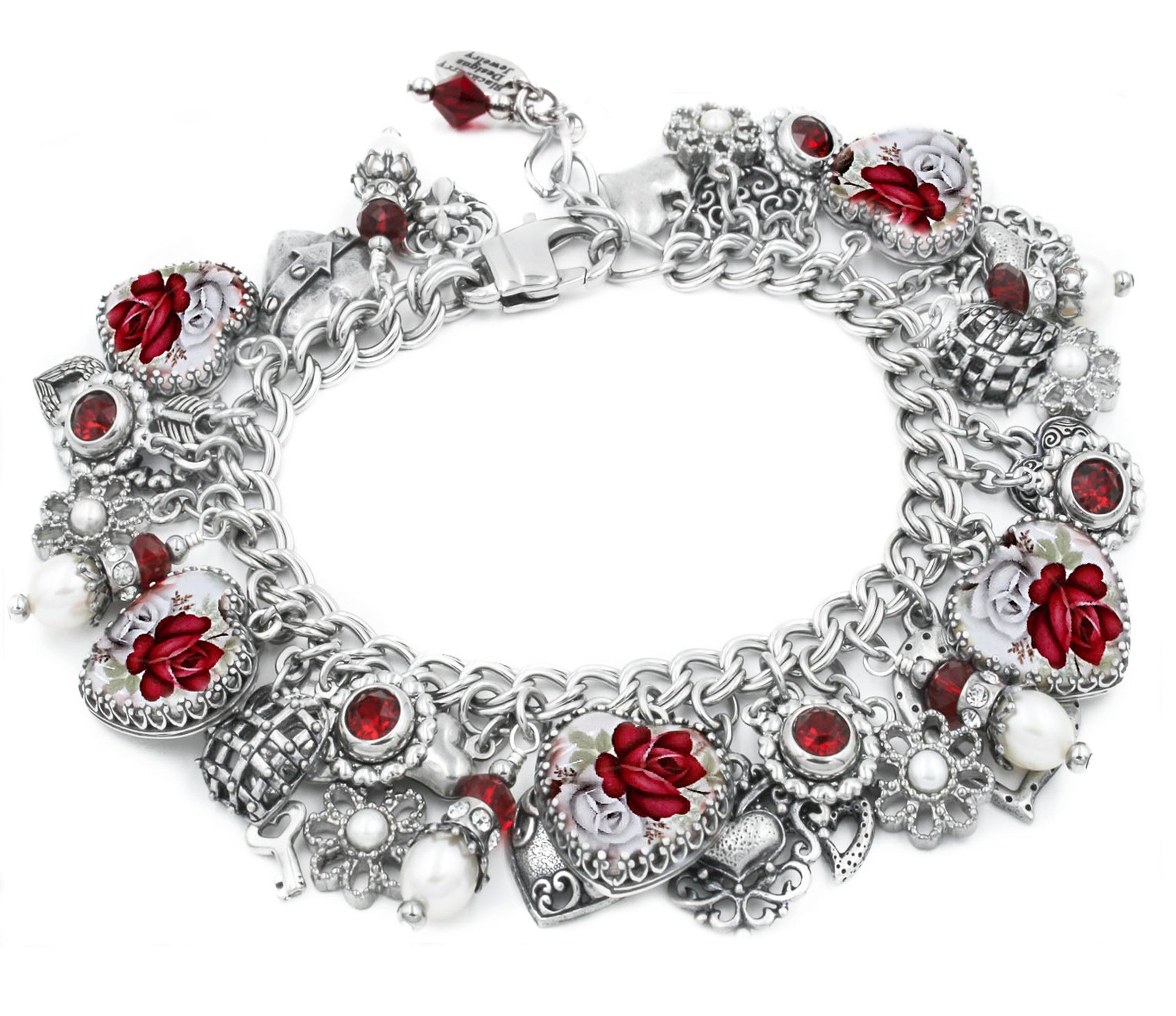 A dozen roses on sale ruby engraved charm bracelet