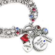 My heart belongs to a marine, red white blue bracelet