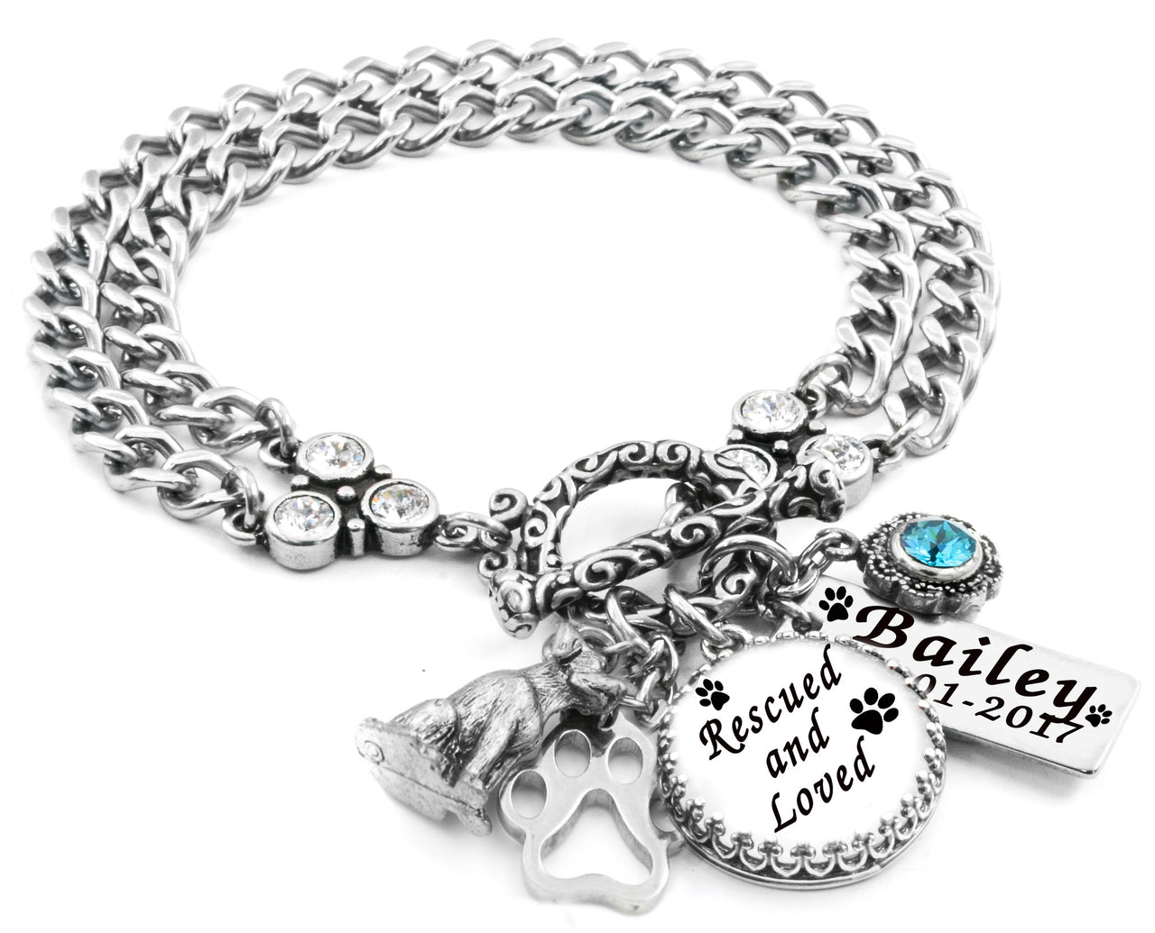 Pet Charm Bracelet, Rescued and Loved