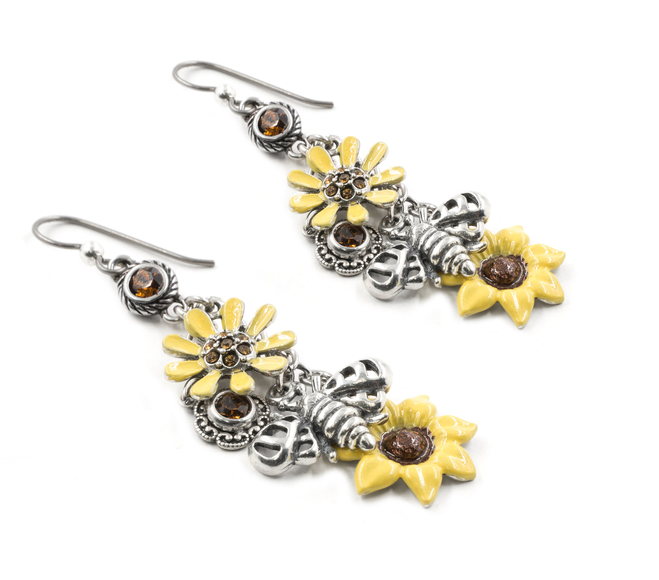 Sunflower Earrings with Chocolate Crystals