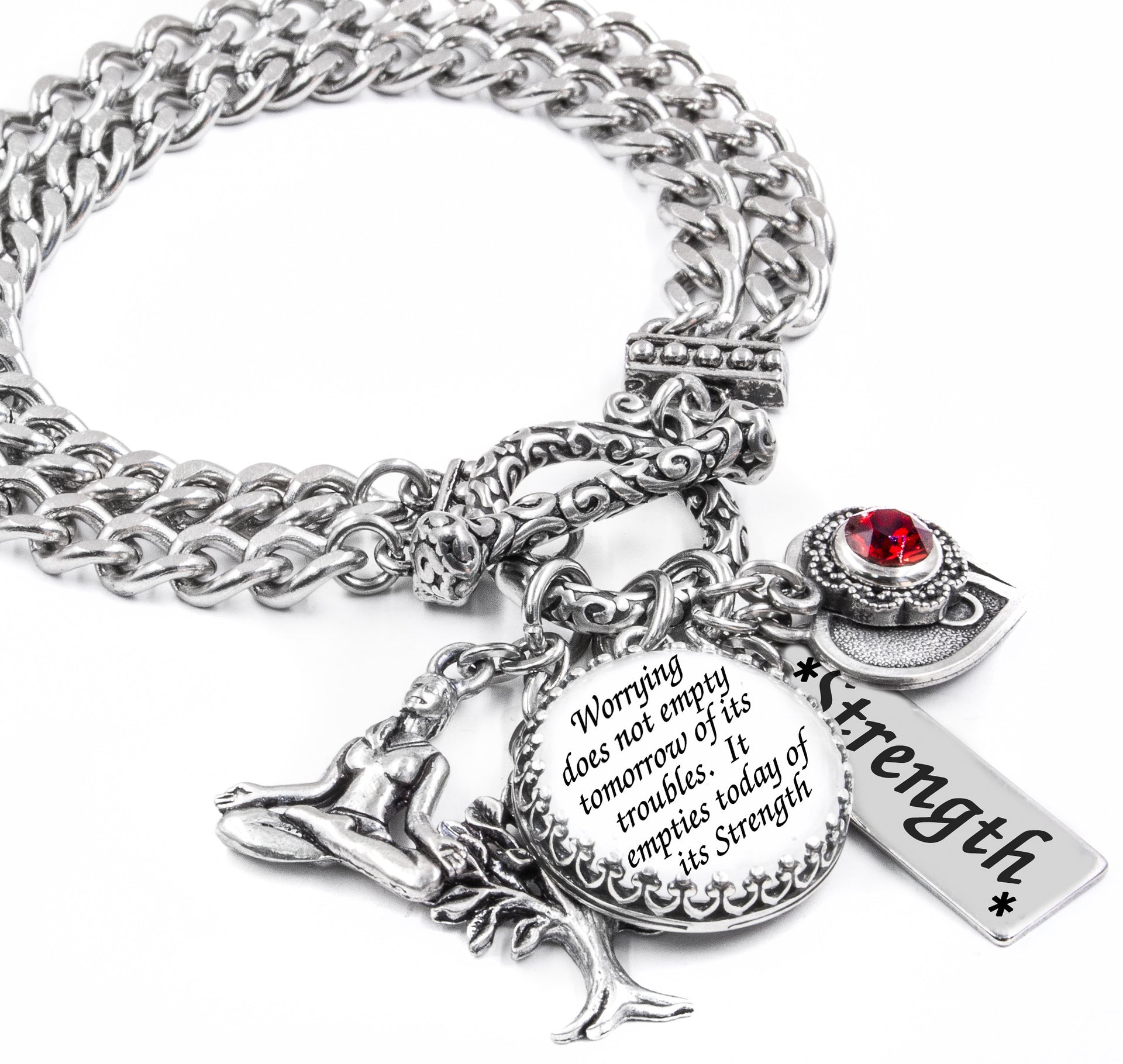 silver charm bracelet with quote