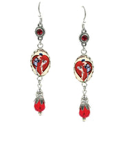 red teardrop earrings with crystals