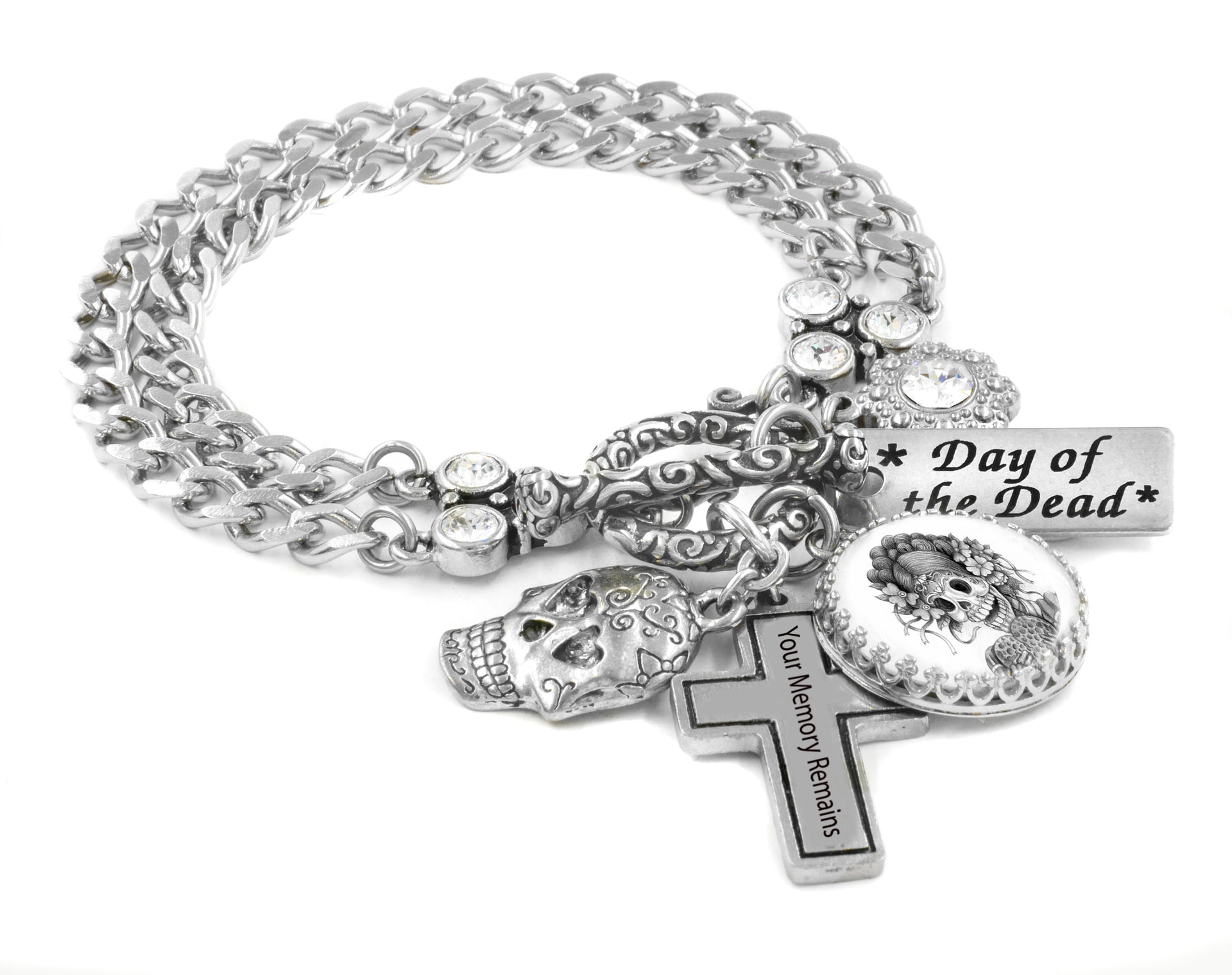day of the dead silver charm bracelet