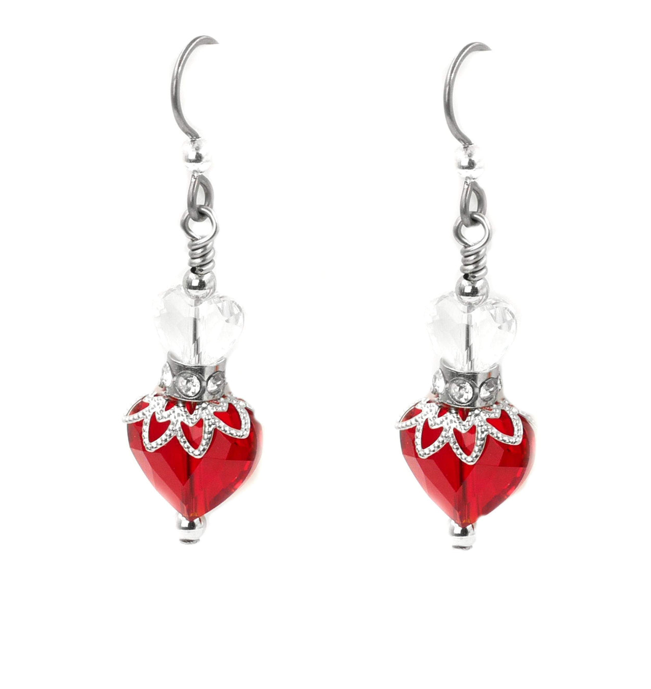 red crystal heart earrings, valentines day