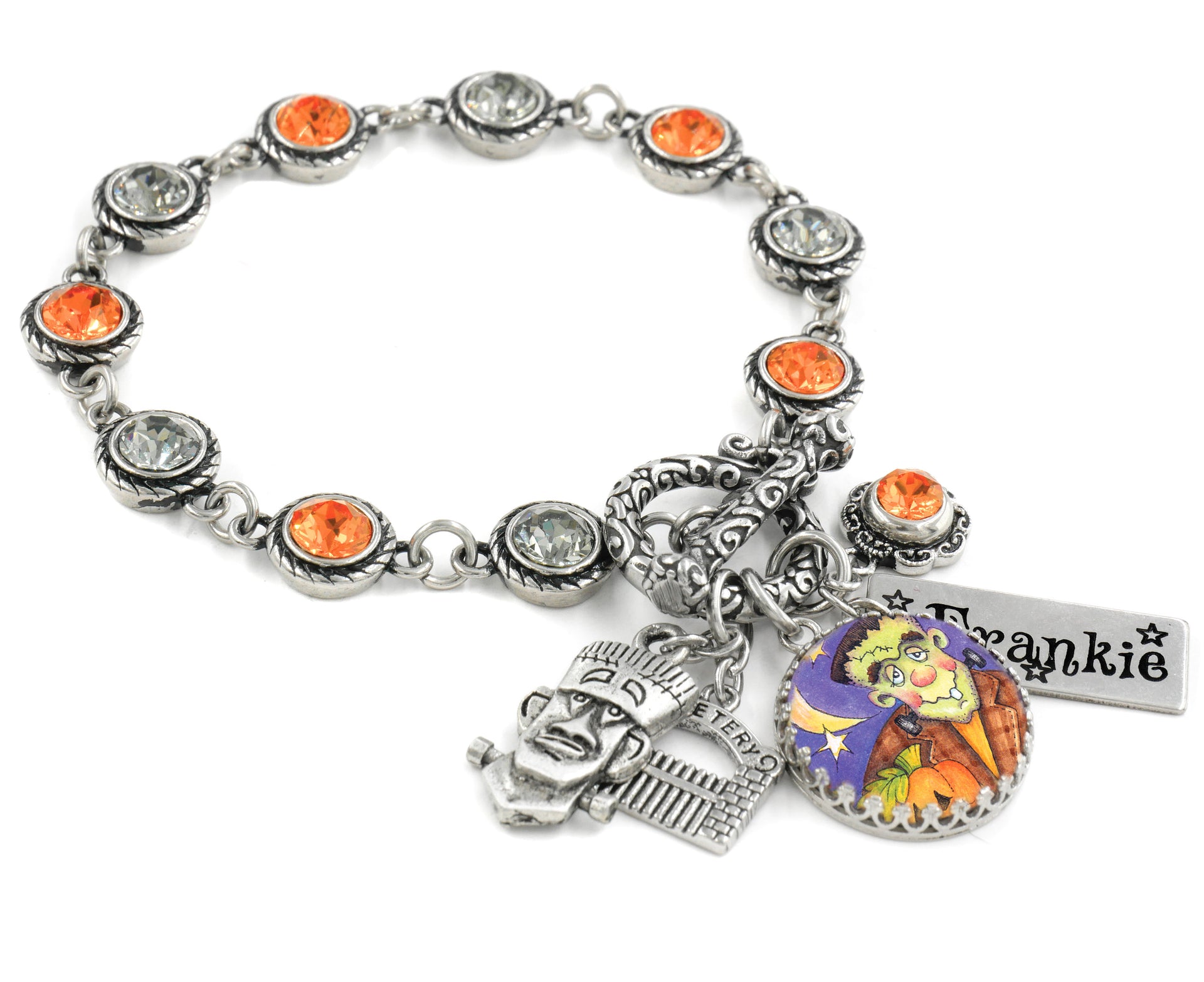 Frankenstein jewelry bracelet orange and black