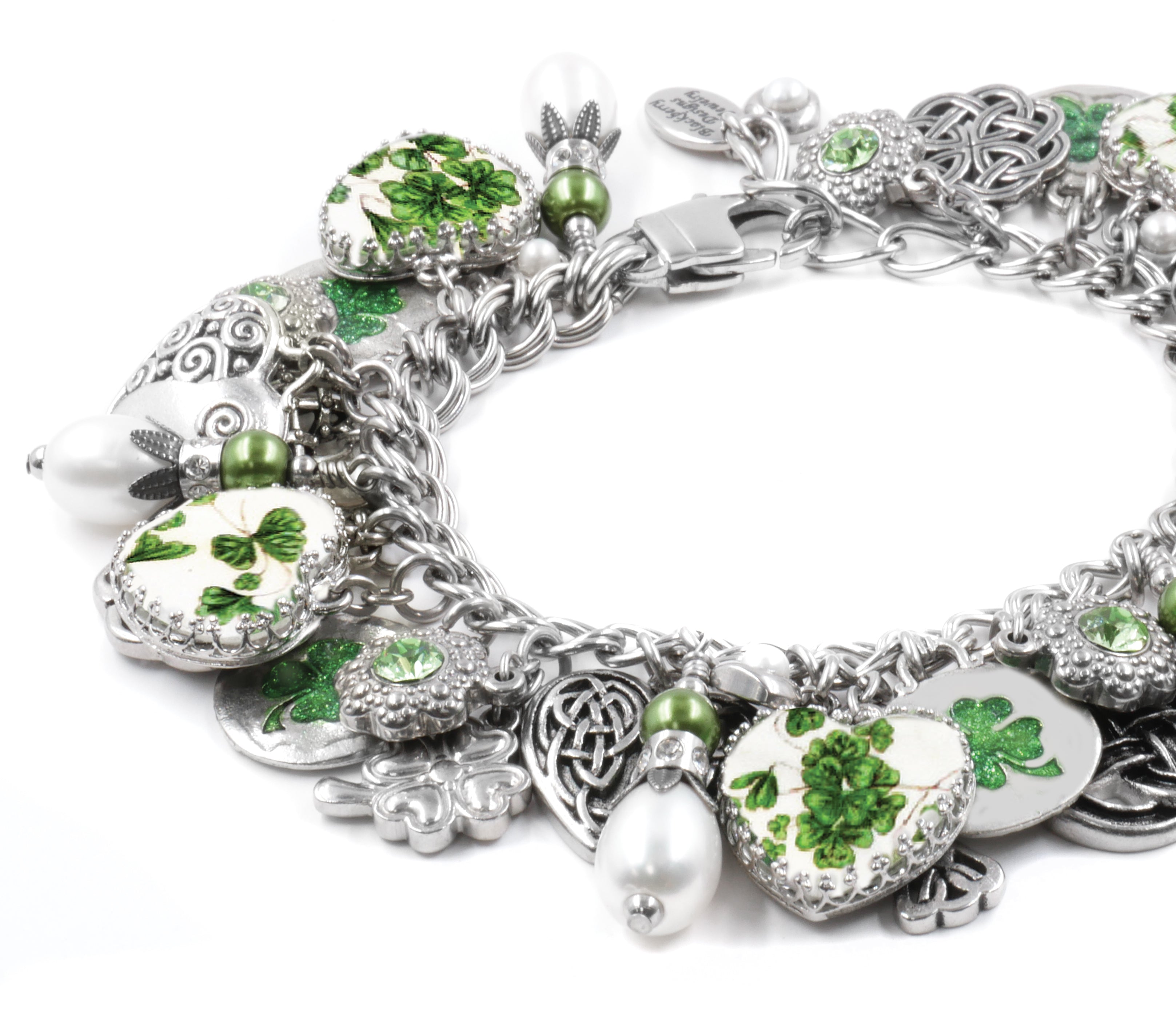 Irish Four Leaf Clover Pearl Charm Bracelets