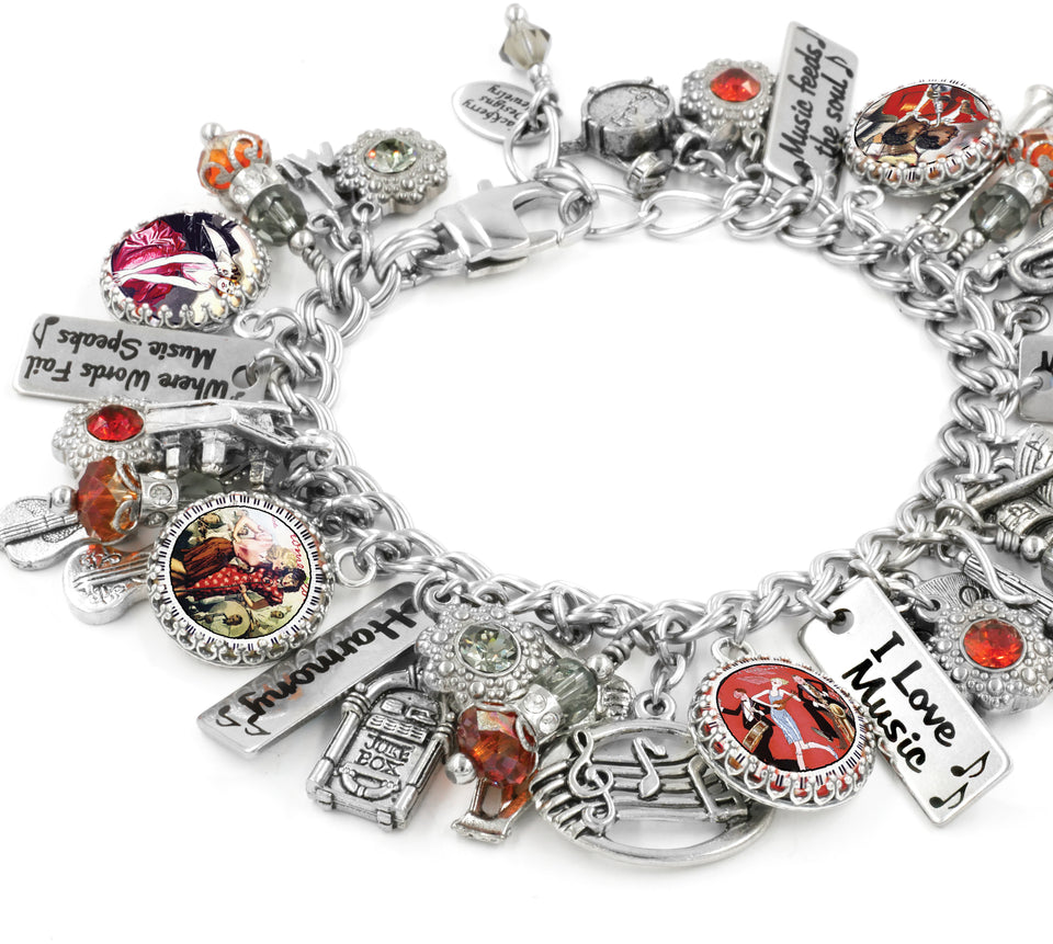 Handmade Music Charm Bracelet with personalized engraved charms in